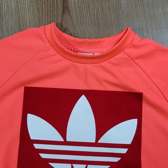 🔺️Adidas Neon Pink Trefoil Logo Crewneck Long Sleeve Sweatshirt Medium - Picture 6 of 12